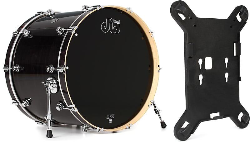 DW Performance Series Bass Drum - 18 x 24 inch - Ebony Stain Lacquer  Bundle with Kelly Concepts Kelly SHU FLATZ System for Shure Beta 91 / 91A image 1