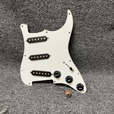 Loaded Strat-Style Pickguard White w/ Black Knobs and Pickup Covers image 1