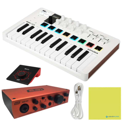 Arturia MiniLab 3 Mini Hybrid Keyboard Controller Bundle w/ ESI U22 XT Audio Interface, ESI MoCo Passive Monitor Controller, Pro USB Cable & Liquid Audio Polishing Cloth
