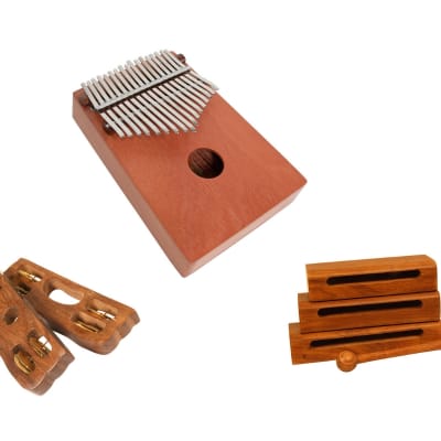 Kalimba Thumb Piano Package Includes: Thumb Piano 17 Key - Red Cedar - Hand Percussion + Tone Blocks W/ Mallets, Wooden Percussion, Set Of 3 + Khartals - Pair