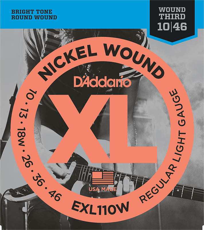 D'Addario EXL110W Nickel Wound Electric Guitar Strings, Regular Light, 10-46, Wound 3rd image 1