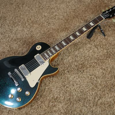 Video! 2018 Gibson Guitar Center 1975 Les Paul Deluxe Tribute Basalt Blue Sparkle image 4
