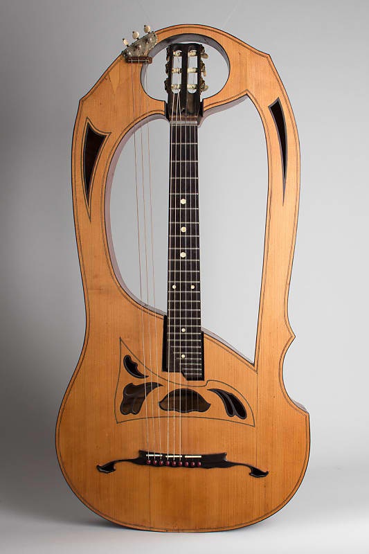Luigi Mozzani  Lyre Harp Guitar,  c. 1905, ser. #111, black hard shell case. image 1