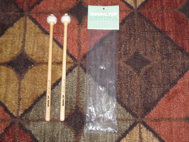 ONE pair "new" old stock (felt heads have fuziness) Regal Tip 602SG (GOODMAN # 2) TIMPANI MALLETS, STACCATO - small hard inner core covered with two layers of felt -- rock hard maple handles (shaft), includes packaging image 1
