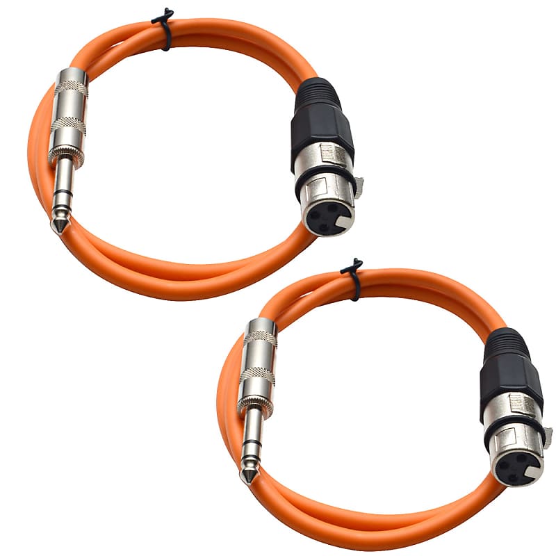 2 Pack of 1/4 Inch to XLR Female Patch Cables 3 Foot Extension Cords Jumper - Orange and Orange image 1