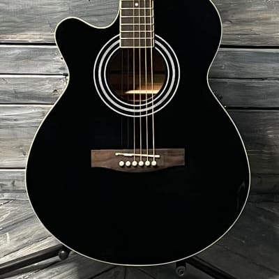 Mint Stagg SA40MJCFI Mini Jumbo Acoustic Electric Guitar - Black for sale
