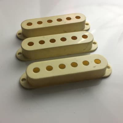 3 Genuine Fender Pure Vintage Reissue Strat Pickup Covers Relic Aged White Japan image 4