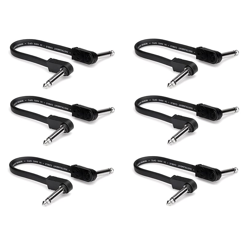 Hosa CFP-606 Flat Guitar Patch Cable, Molded Right-Angle/Same, 6 in, 6 pc image 1