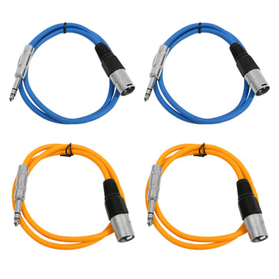 4 Pack of 1/4 Inch to XLR Male Patch Cables 3 Foot Extension Cords Jumper - Blue and Orange image 1