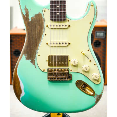 Xotic USA California Classic XSC-2 SSH Super Heavy Aging-Surf Green w/Roasted Flame Maple Neck, Indian Rosewood FB & Gold Hardware for sale
