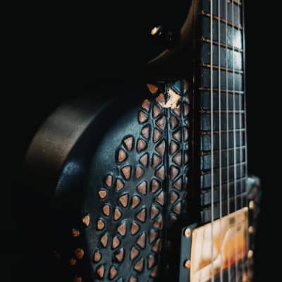 Boutique handmade Honfleur semi-hollow guitar with lacquered eggshell inlays image 8