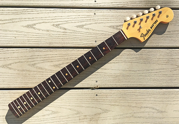 1964 1965 Fender Mustang Rosewood Guitar Neck w original tuners. A width Vintage 60s Fullerton