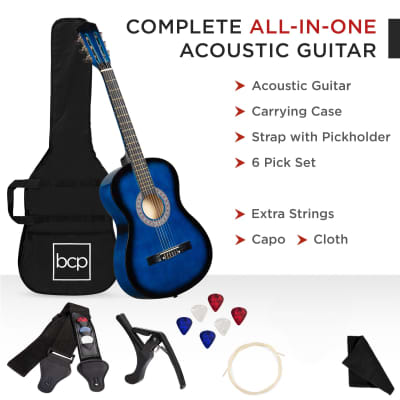 Best Choice Products Beginner Acoustic Guitar Set w/ Case, Strap, Strings - 38in-Natural Mahogany image 2