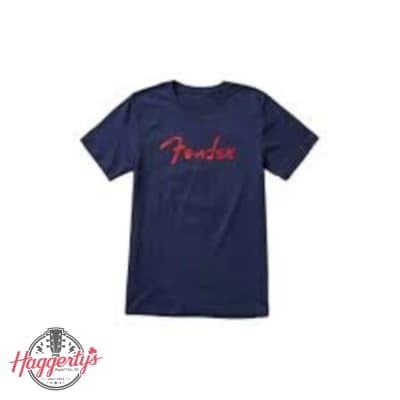Fender Blue with Red Foil Spaghetti Logo T-Shirt Medium image 1