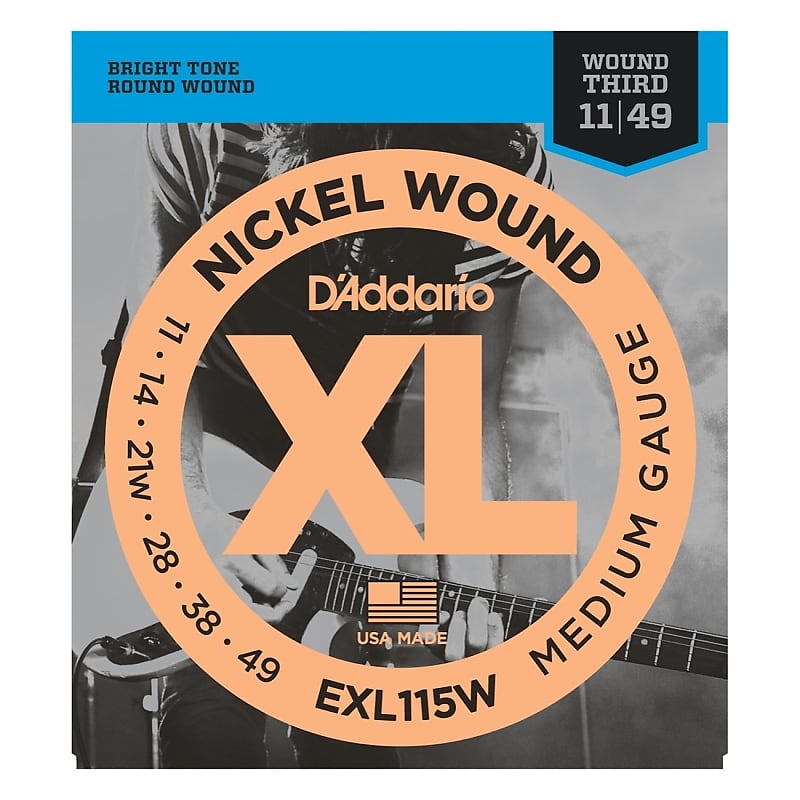 D'Addario EXL115W XL Electric Guitar Strings, Blues/Jazz Rock, Wound Third, 11-49 image 1