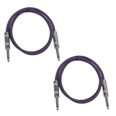 2 Pack of 2 Foot 1/4" TS Patch Cables 2' Extension Cords Jumper - Purple & Purple image 1