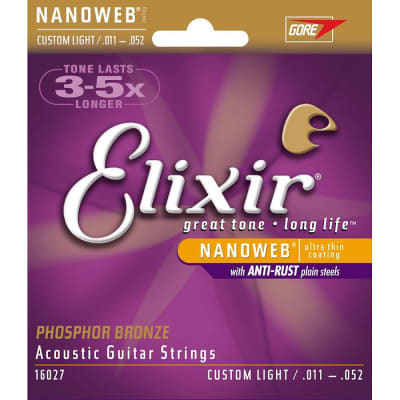 Elixir Custom Light Nanoweb Phosphor Bronze Acoustic Guitar Strings 11-52 image 2