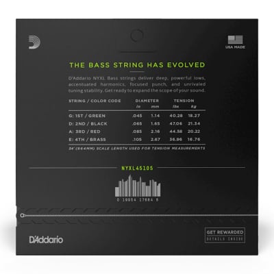 D'Addario NYXL45105 NYXL 45-105 Regular Light Top/Medium Bottom Long Scale Bass Strings image 2