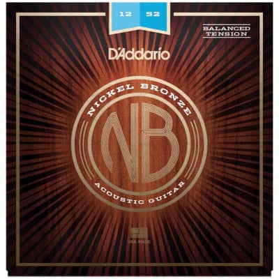 D'Addario NB1252BT Nickel Bronze Balanced Tension Light Acoustic Guitar Strings, 12-52