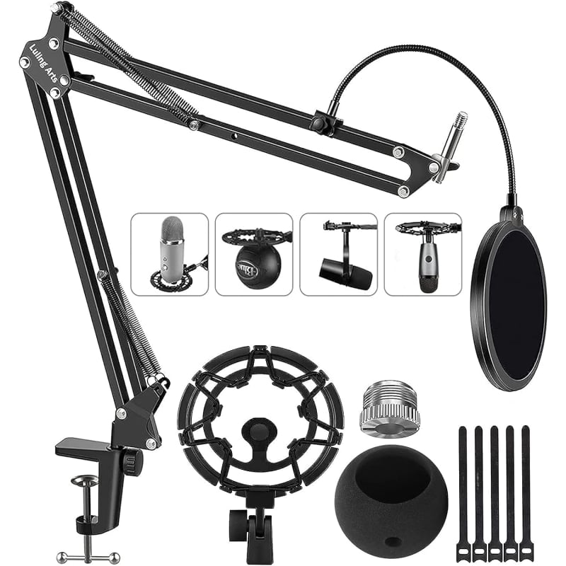 MV7 Boom Arm Mic Stand with Pop Filter, Adjustable Suspension Boom Scissor  Arm Stand with Pop Filter for Shure MV7 USB Podcast Microphone by Youshares  