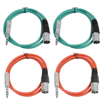 4 Pack of 1/4 Inch to XLR Male Patch Cables 2 Foot Extension Cords Jumper - Green and Red image 1
