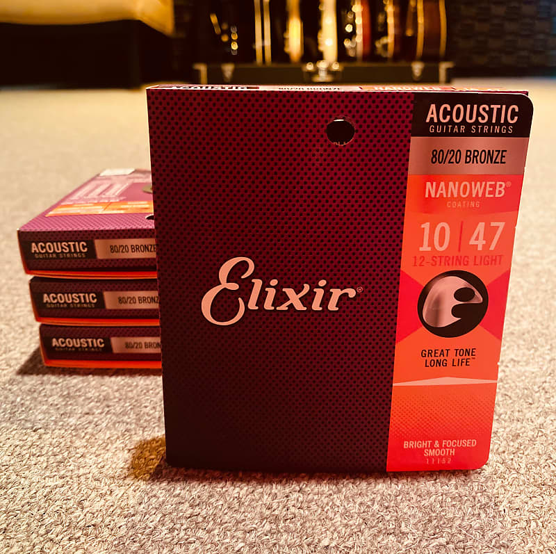 4 Sets Elixir 12 String Acoustic 80/20 Bronze 10 | 47 NANOWEB image 1