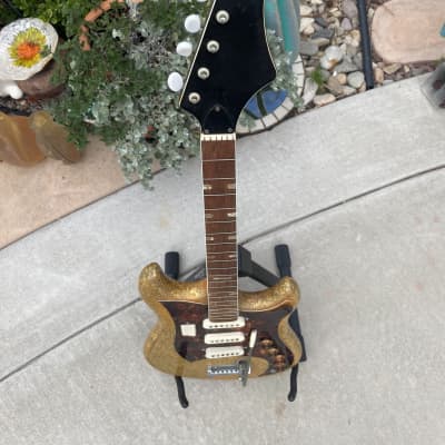 Vintage 1966 Norma EG-470-3 Rare Aztec Gold Sparkle Strat Style MIJ Guitar PROJECT image 4