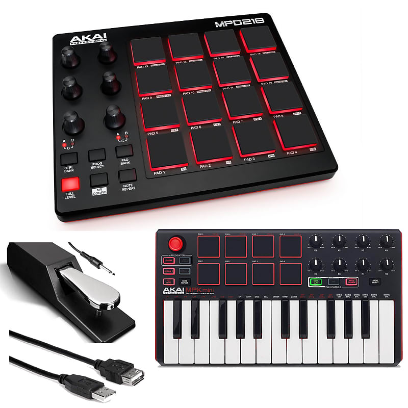 Akai MPD218 MIDI USB Pad Drum Beat Controller + Akai MPK Mk2 | Reverb