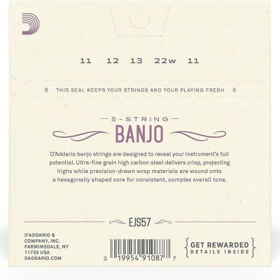 D'Addario EJS57 5-String Banjo Strings, Stainless Steel, Custom Medium, 11-22 image 3