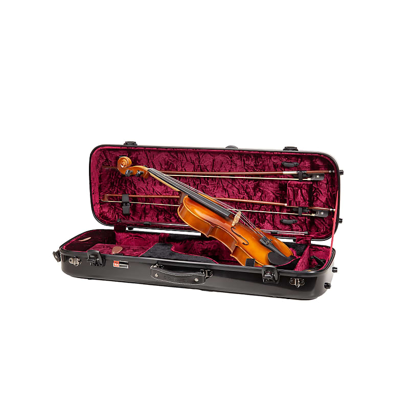 Crossrock Fiberglass Oblong Case fits 4/4 Full-Size Violin, Includes TSA lock, Protective Blanket, Hygrometer, Accessory Compartments-Black (CRF2020VBK-R) image 1