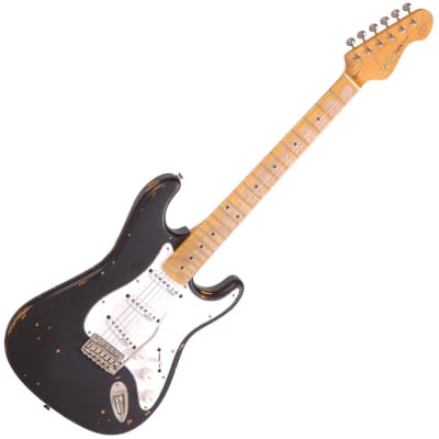 Vintage V6MRBK Icon `Blackie` Double Cut Electric Guitar, Boulevard Black for sale