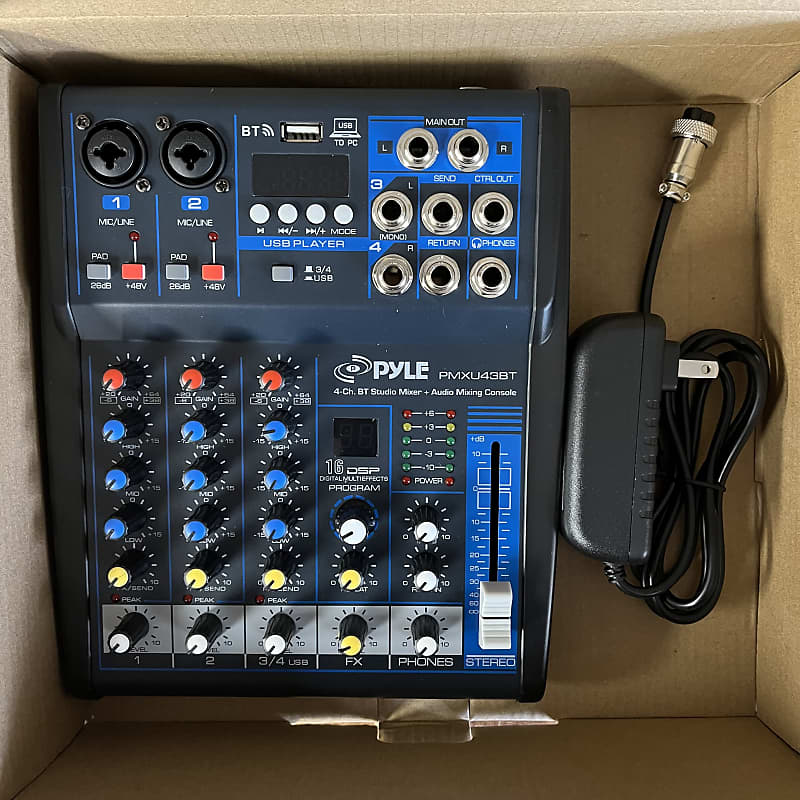 (17169) Pyle PMXU43BT 4 Channel Bluetooth Soundboard Mixer Reverb
