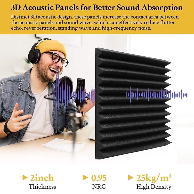 Double-Sided Acoustic Foam Panel Mounting Squares, 48-Pack, Studio-Grade Adhesive  Tape, Heavy Duty Bond To Acoustic Panels/Soundproof Foam, No Wall Residue  (For 12 Standard Panels)