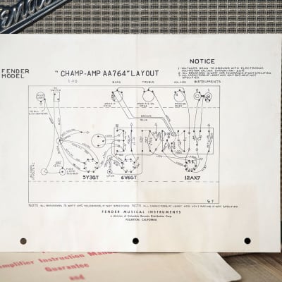 Serviced 1966 Fender Champ Amplifier with circuit diagram image 3