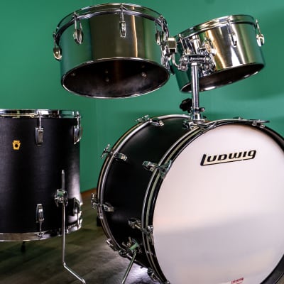 Ludwig Carioca 13/14/16/22 Timbale Kit w/ 3-ply Floor and Kick Drum Set 1968 Black Panther image 2