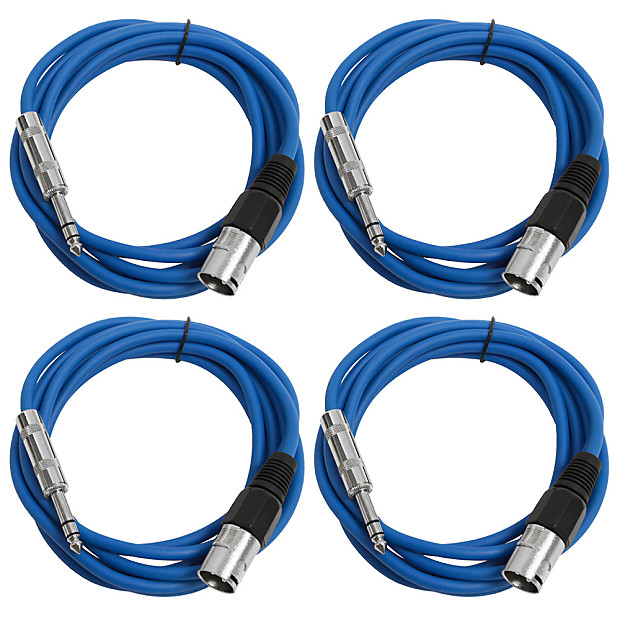 Seismic Audio SATRXL-M10-4BLUE 1/4" TRS Male to XLR Male Patch Cables - 10' (4-Pack) image 1