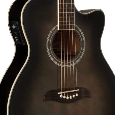 Oscar Schmidt OACEFTB Auditorium Acoustic Electric Guitar, Transparent Black image 4