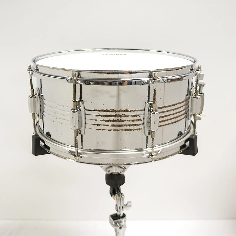 Ludwig Rocker 6.5x14" 8-Lug Ribbed Steel Snare with Black / White Badge Early 1990s image 2