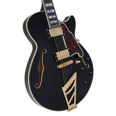 D'Angelico Excel SS Semi-hollowbody Electric Guitar - Solid Black with Stairstep Tailpiece image 3