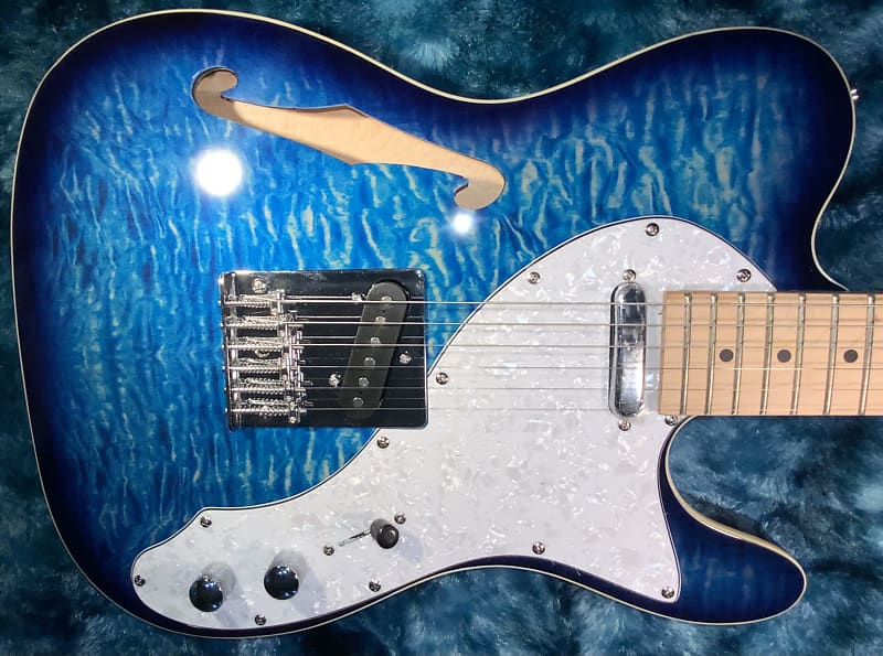 Final Reduction!  2016 Grote Telecaster Thinline in Blue over Flame Maple Finish! Brand New! image 1