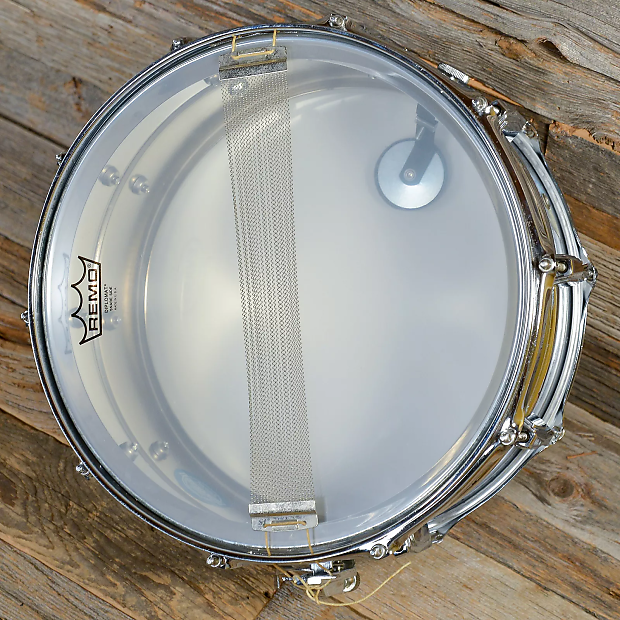 Ludwig No. 402 Supraphonic 6.5x14" Aluminum Snare Drum with Pointed Blue/Olive Badge 1969 - 1979 image 6