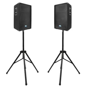 Seismic Audio SA-12T-PKG3 Passive 1x12" Titanium Horn 300w Speakers (Pair) w/ Tripod Stands