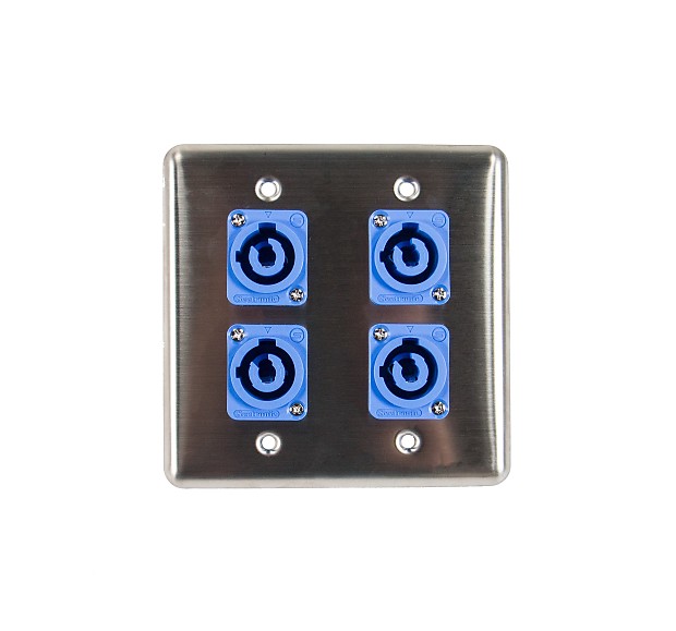 OSP Q-4-4PCA Stainless Steel Quad Wall Plate with 4 Powercon A Connectors image 1