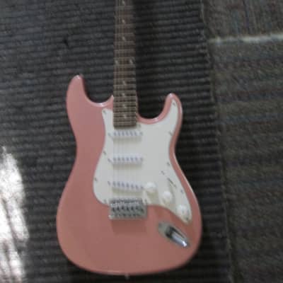 Crescent Strat Style Guitar, Salmon Colo Plays Good, Sounds Good, Needs New Strings, Cool Color, Goo image 2