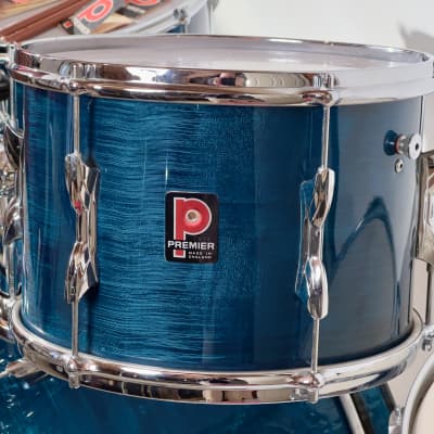 Vintage Premier 4-pc drum kit with all hardware 12/16/22/snare 1970 - Blue Shimmer image 5