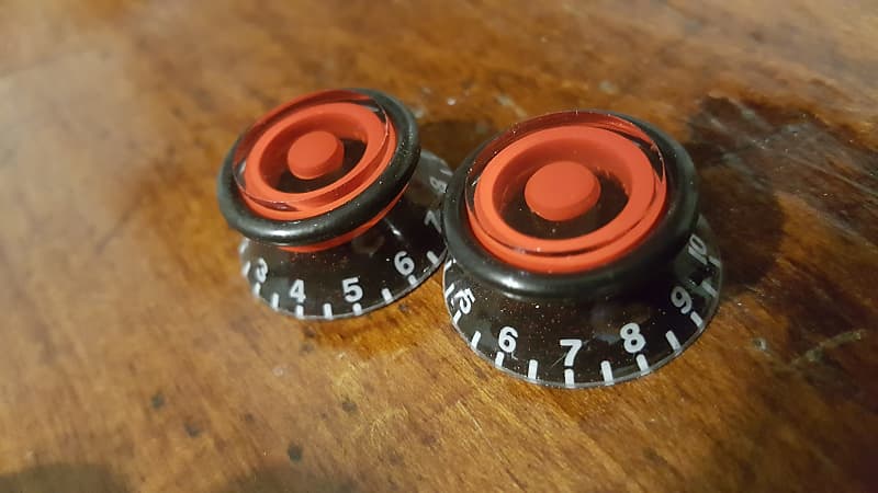 JAT CUSTOM GUITAR PARTS TOP HAT KNOBS with JAT-SPEED GRIPS Red / Black w/ Red Flake image 1