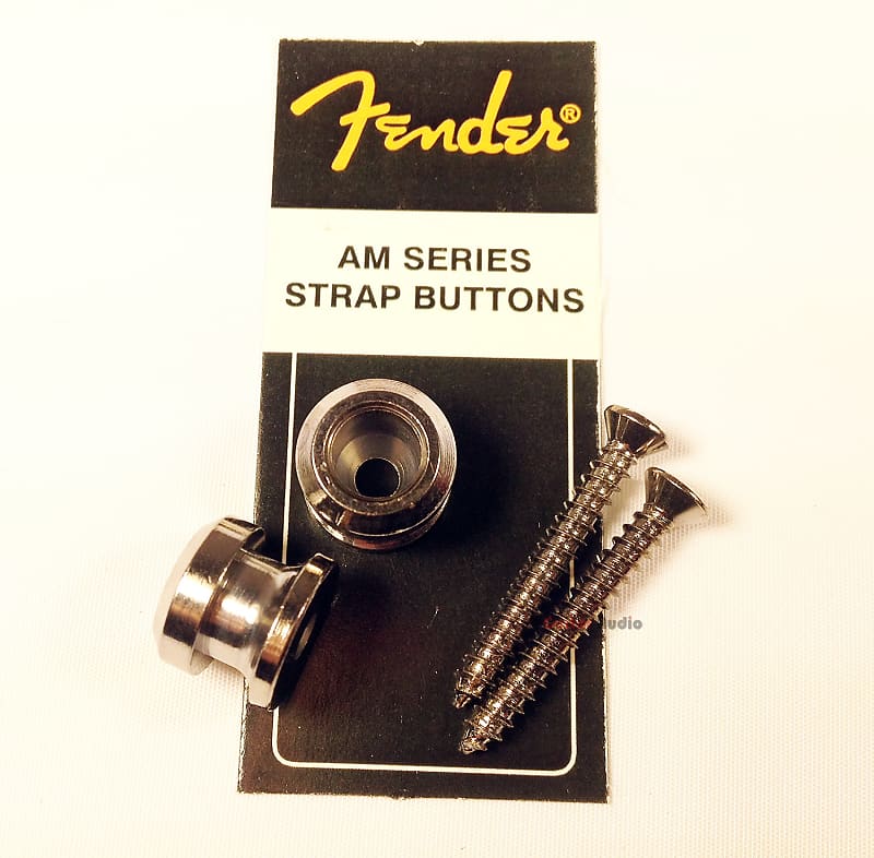 Genuine Fender American Standard Locking CHROME Strap Buttons w/ Screws, Pair image 1