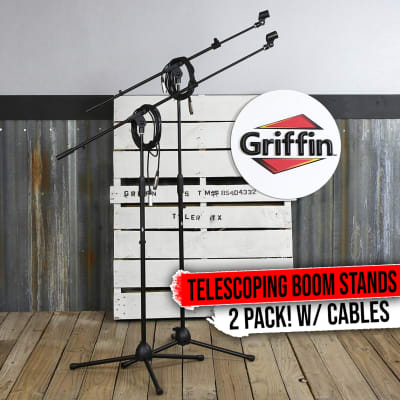GRIFFIN Microphone Boom Arm Stand 2-PACK Holder XLR Cable Mic Clip Studio Stage image 1