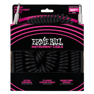 Ernie Ball 30 foot Black Coiled Ultraflex Guitar Cable Instrument Cable 6044