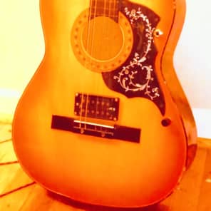 custom no name fret less  acoustic electric guitar with  a bridge mounted hum bucker image 1